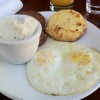 Eggs, Biscuit, Fried Green Tomatoes, and Grits